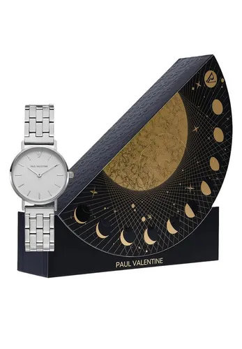 Paul Valentine Schmuckset Moon – Elegantes Geschenkset mit Uhr in Silber - Stilvolles Schmuckset mit einer modernen Uhr in Silber, ideal für besondere Anlässe. Perfekt als Geschenk für Liebhaber eleganter Accessoires.