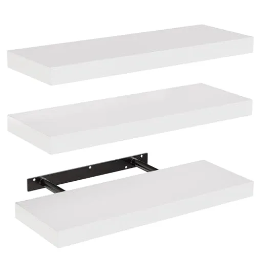 STOREMIC Wandregal, Regale Weiß Wand 40cm, 3er-Set Schweberegal Weiss, Moderne dekorative Regalbrettmit sauber Verarbeitet für Schlafzimmer, Küche, Büro, Wohnzimmer usw