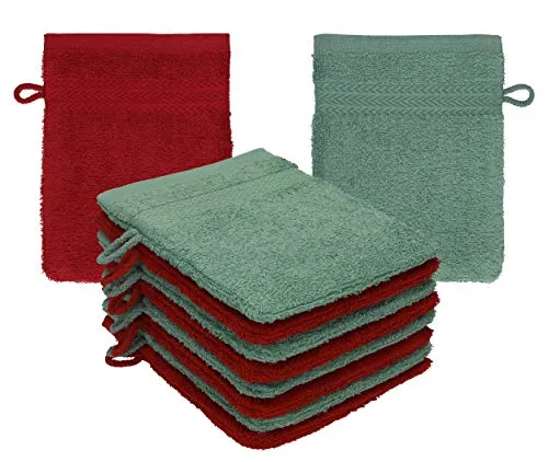 Betz 10 Stück Waschhandschuhe Waschlappen Set Premium 100% Baumwolle 16x21 cm Farbe rubinrot - tannengrün