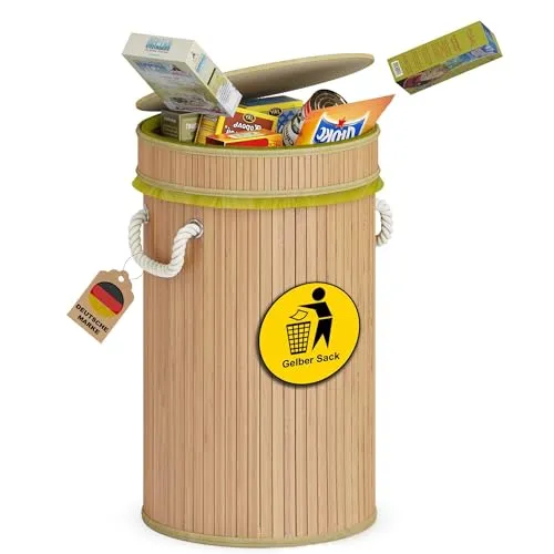 AdelDream Gelbe Sack Müllständer - geruchsneutraler Holz Mülleimer - Haushaltszubehör: Robuster Müllständer aus Bambus, der feuchtigkeitsbeständig und schimmelresistent ist, ideal für eine hygienische Müllentsorgung von Gelben Säcken.