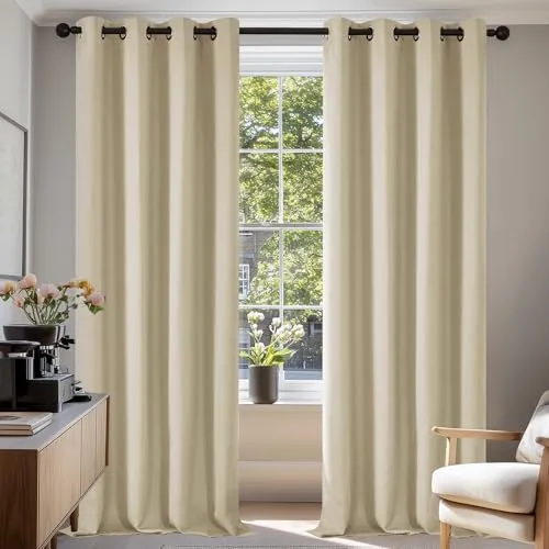 Deconovo Blickdicht Verdunkelungsvorhang 290x140 cm - 2er Set, Beige - Schiebevorhänge mit hervorragendem Kälteschutz und Hitzeschutz. OEKO-TEX-zertifiziert für ein gesundes Wohnklima und optimalen Lärmschutz.