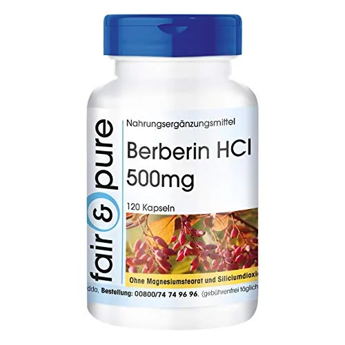 Fair & Pure Berberin HCL 500mg, 120 Kapseln, mit Zink, Nahrungsergänzungsmittel vegan ohne Magnesiumstearat, in Deutschland hergestellt