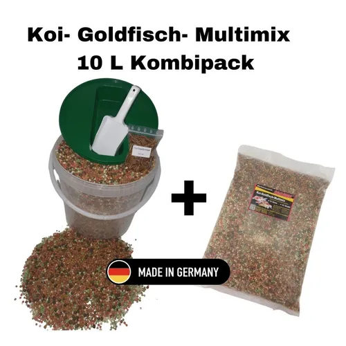 Koi-Goldfisch-Multimix 20 l Kombipack mit Futterschaufel und 125 ml Mehlwürmern