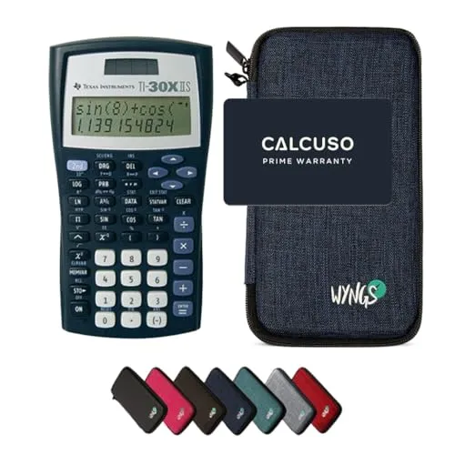 Texas Instruments TI-30XIIS Taschenrechner mit WYNGS Schutztasche Blau - Taschenrechner für Studium und Beruf mit intuitiver Bedienung, 5 Speicher und Solar-Batteriebetrieb. Inklusive robuster Schutztasche für optimalen Schutz und Sicherheit.