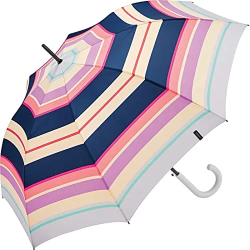 Esprit Regenschirm Neon Kickstripe - Automatischer Stockschirm mit Stabilität - Stockschirm für Damen von Esprit, mit buntem Streifen-Muster, automatischer Öffnung und erhöhtem Stabilitätsdesign. Umweltfreundlich aus recyceltem Polyester, ideal für Wind und Wetter.