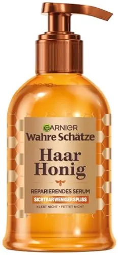 Garnier Wahre Schätze Haarserum - Haarserum für splissiges und brüchiges Haar, repariert und stärkt mit Akazienhonig, bietet Hitzeschutz bis 230°C für gesundes, glänzendes Haar.