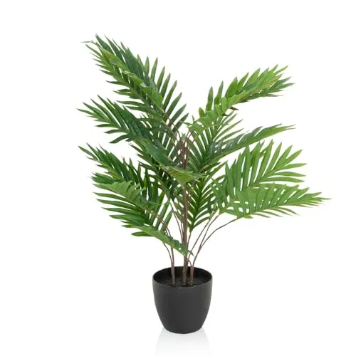 hjh OFFICE Kunstpflanze Areca - Pflegeleichte Goldfruchtpalme 70 cm - Künstliche Pflanzen für Indoor und geschützten Outdoor-Bereich; Pflegeleicht und langlebig mit hochwertigem Mix aus Kunststoff und Textilien.