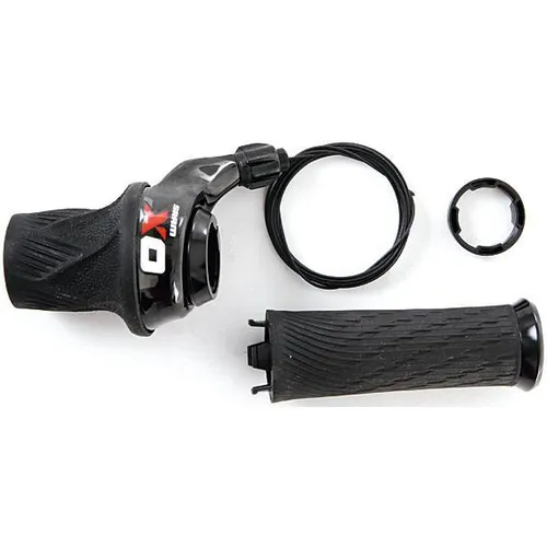 SRAM X0 Red Drehgriffschalter 2-fach links - Bremshebel mit Lock-On Griffen für sicheren Halt und optimale Kontrolle beim Biken, Farbe: schwarz/rot.