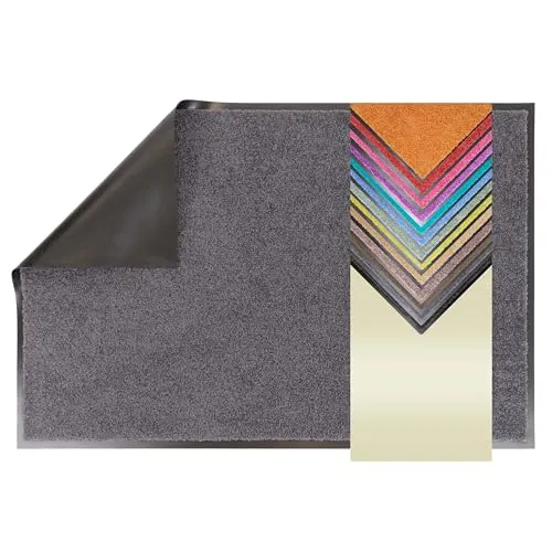 Primaflor Schmutzfangmatte CLEAN – Anthrazit, 40x60 cm | Saugstarke, Schwer entflammbare Fußmatte | Rutschfester Türvorleger für Innen | Türmatte für Eingangsbereich | Sauberlaufmatte mit Gummirand