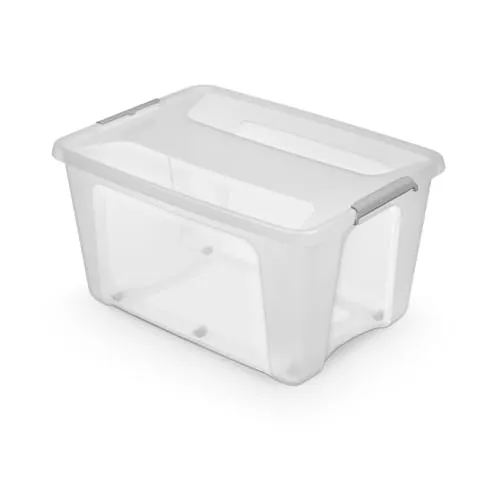 Kreher® Aufbewahrungsbox Transportbox Kleiderbox Kunststoffbox mit Deckel und Rollen, Stapelbar, lebensmittelecht und BPA-frei in robuster Ausführung! Aus Kunststoff in Transparent. In vielen Größen.