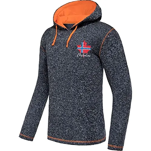 Nebulus Herren Fleecehoody Jake, stylischer Pullover, Kapuze mit Kordelzug, Navy-orange - XL
