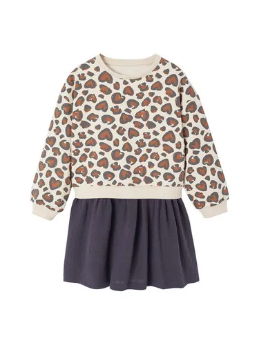 vertbaudet Minikleid Mädchen Kleid mit bedrucktem Oberteil