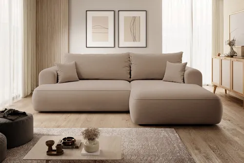 Ecksofa mit Schlaffunktion Ovo, braun - Polstermöbel - Ecksofa mit Schlaffunktion und praktischem Bettkasten. Modernes Design, ideal für Gästeübernachtungen. Maße: B: 260 cm, H: 93 cm.