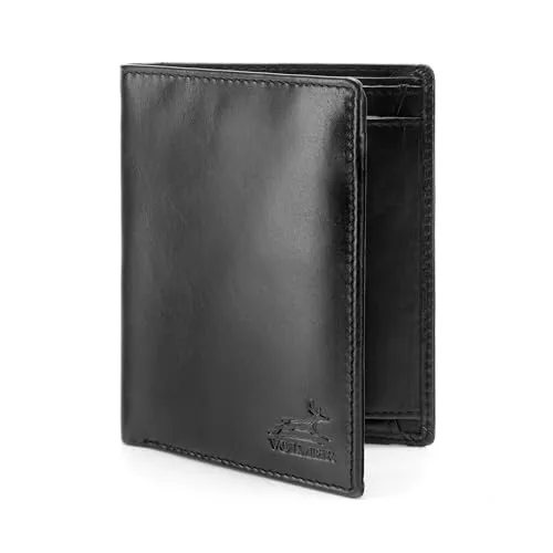 Fa.Volmer ® Leder Geldbörse Herren mit RFID-Schutz im XL-Format - Platz für Fahrzeugscheine - 11 Fächer für Kreditkarten - Hochformat - Schwarz | VO18