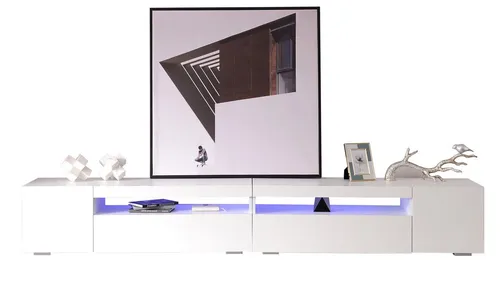 HAUSS SPOLE TV-Schrank TV-Lowboards TV Schrank Fernsehschrank TV-Tisch (Weiß) LED -Licht im 4 farben Transformationsmodus