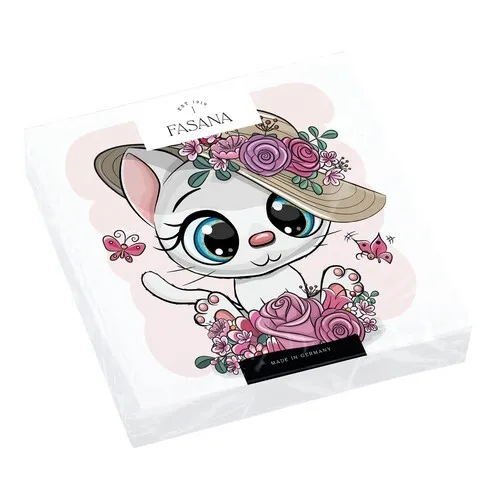 Servietten Cartoon Kitten Kinder Katze Geburtstag Tischdeko weiß 33x33cm 20