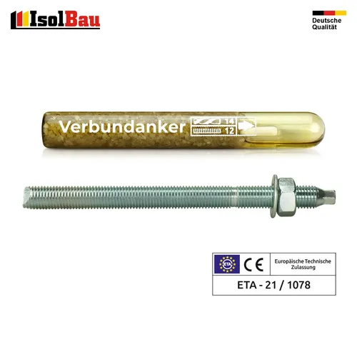 Set Verbundankerpatrone M12 + Ankerstange M12 x160mm Verz. ETA Mörtelpatrone