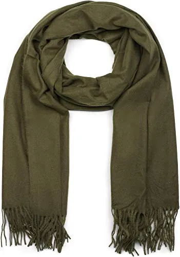 styleBREAKER Unisex Schal mit Fransen | weiches Viskose Tuch in Uni Farbe | langer Winterschal für Damen und Herren | Große Farbvielfalt, Farbe:Oliv