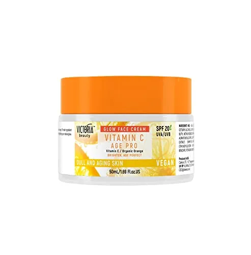 Victoria Beauty Vitamin C Creme mit LSF20, Anti Aging Gesichtscreme gegen Falten und Augenringe, Aufhellende Tagescreme mit SPF20 für Frauen und Männer, Vegan, Brightening Skincare, 50ml