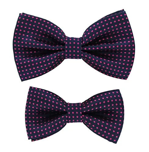 axy Vater-Sohn Fliegen Set im Partnerlook, bereits gebunden und verstellbar gepunktete Fliege Fotoshooting Familien Outfit (Navyblau)