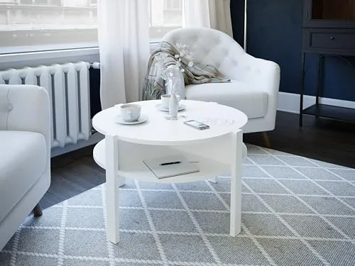 Couchtisch Corno - Weiß, Rund, 45,5 cm hoch - Couchtisch Corno in Weiß, 4 Ablagefächer und pflegeleichte Oberfläche, ideal für stilvolle Wohnzimmergestaltung.