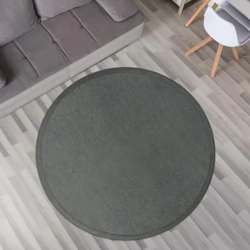 TT Home Krabbelmatte Babyzimmer Teppich Spielmatte Kinder Unifarben rutschfest Flauschig, Farbe: Grau Anthrazit, Größe:160 cm Rund