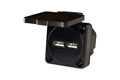 HOLZER/USB Ladesteckdose/USB-Einbausteckdose und Anbausteckdose/Eingangsspannung 230V & Ports 5V / 2,1A – Zur Verwendung im Außenbereich & Innenbereich – Mit Deckel – IP54