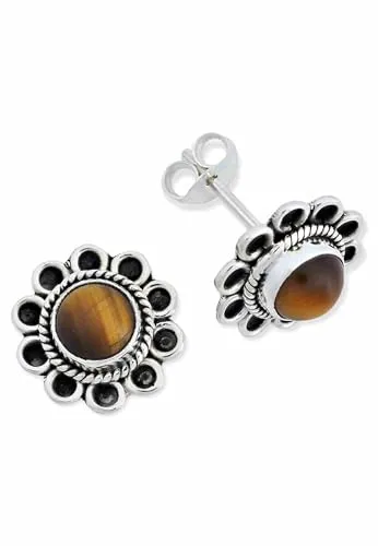 Ohrstecker 925 Silber Tigerauge brauner Stein Edelstein Ohrringe echt Silber Damen Sterling Silber Stecker Geschenk(MOS-056-18)