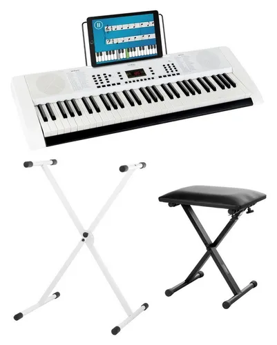 FunKey 61 Edition Weiß Set - Keyboard mit Ständer & Bank - Keyboards mit klassischem Black-and-White-Design, 300 Sounds & Rhythmen, inklusive X-Keyboardständer und Bank für optimalen Spielkomfort.
