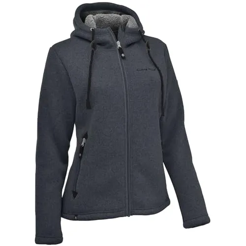 MAUL Sport Chieming - Strickfleecejacke mit Kapuze, dunkelgrau (02) 38 - Funktionsjacke für Damen, atmungsaktiv und warm, ideal für Alltag und Abenteuer. Mit verstellbarer Kapuze und eleganten Details in Lederoptik.