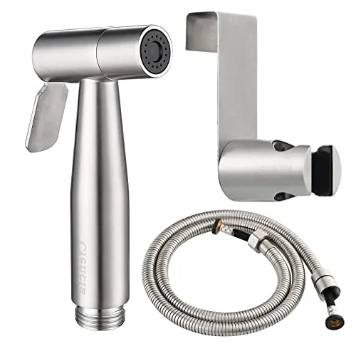 CIENCIA Toilette Bidet Set Edelstahl mit WC Handbrause, Schlauch und Halter für Bidet Armaturen, Gebürstetes Nickel, WS024S