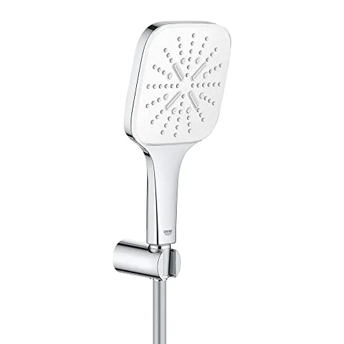 GROHE Rainshower 130 SmartActive Cube | Wandhalterset mit 3 Strahlarten - Handbrausen mit kratzfester Chromoberfläche und Wassersparfunktion, ideal für ein perfektes Duscherlebnis in moon white.
