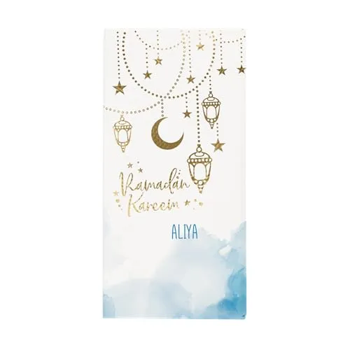 Herz & Heim® Personalisierte Schokoladentafel – Ramadan Kareem & Eid Mubarak – Geschenk mit Wunschname – Edle Schokolade in stilvoller Verpackung (100g, Ramadan Kareem)