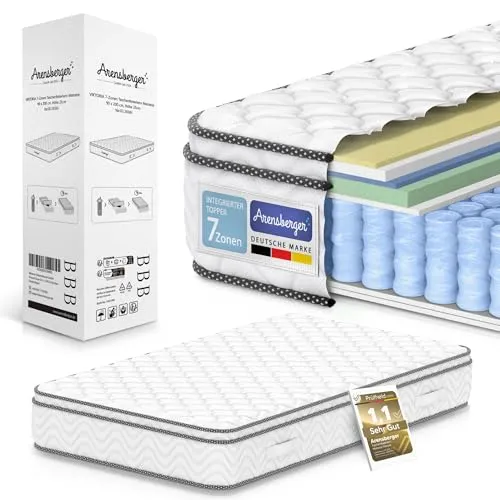 VIKTORIA Taschen Federkernmatratze 120x200 cm - 7 Zonen mit integriertem Topper - Hochwertige 7-Zonen Taschenfederkernmatratze mit 25cm Höhe und integriertem Topper für optimalen Schlafkomfort und hohe Punktelastizität.