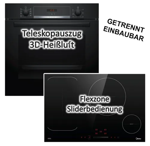 Bosch Herdset mit Backofen und Midea Flex-Induktionskochfeld 77cm