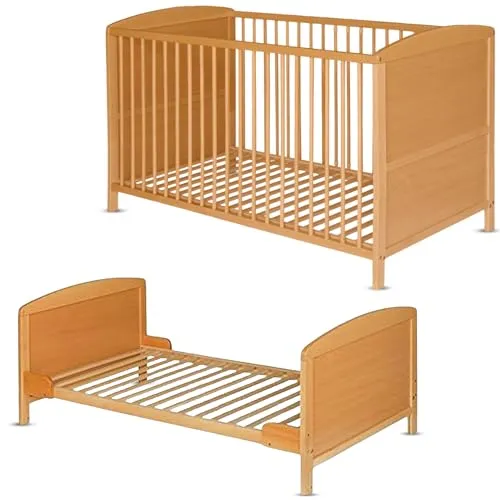 Best for Home Baby Bett 70x140 cm - Umbaubar in Weiß und Braun - Umbaubares Babybett 70x140 cm aus robustem Buchenholz, wächst mit Ihrem Kind und bietet Sicherheit und Komfort für Neugeborene und Kleinkinder. Perfekt für jedes Kinderzimmer.