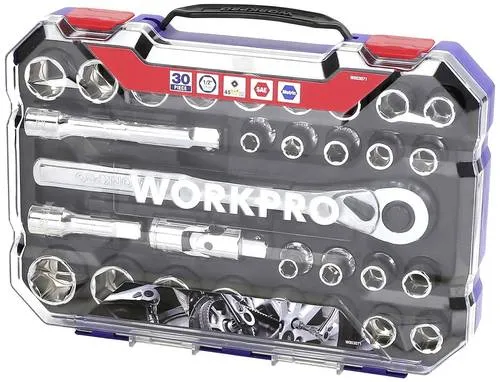 WorkPro Schraubendrehereinsatz-Set 30-teilig WP202525 - Steckschlüsselsätze, vielseitiges 30-teiliges Set für präzises Arbeiten und optimale Anpassung an verschiedene Schraubentypen.