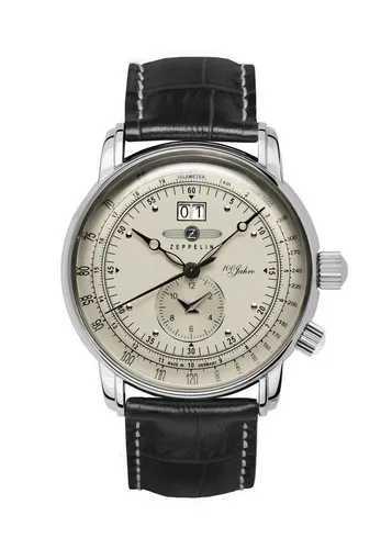 ZEPPELIN Quarzuhr 7640-5 Big Date – Fliegeruhr mit zweiter Zeitzone, Lederband, 42 mm