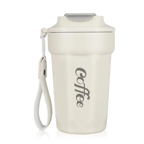 Kaffeebecher to go Thermobecher Edelsthal 316, 480ml Auslaufsicher Kaffeebecher mit Deckel Travel Mug Personalisiert, Thermos Mug Auto Isolierbecher für Kaffee, Wasser und Tee - Weiß