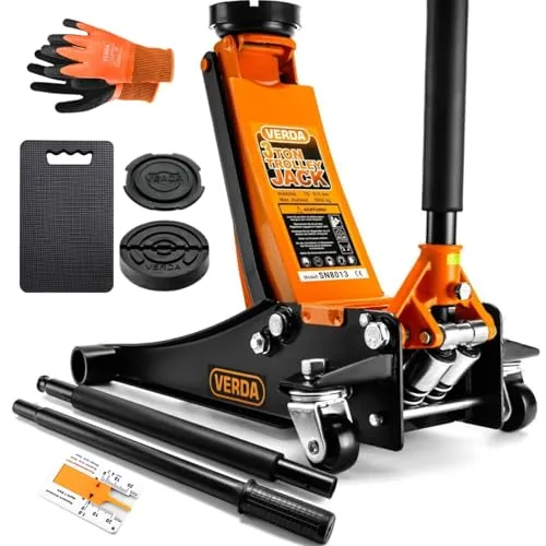 Verda Wagenheber hydraulisch 3T – Extra flacher Rangierwagenheber mit Gummiauflagen