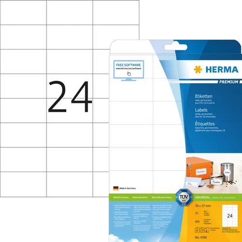 HERMA Etiketten Premium A4 weiß 70x37 mm Papier 600 St.