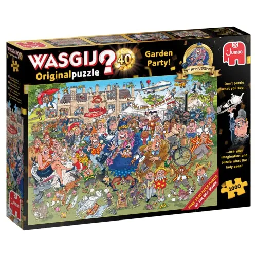 Jumbo Spiele Wasgij Original 40 Garten Party 25 Jahre Jubiläumsedition - Entdecken Sie das einzigartige 1000 Teile Puzzle zur Gartenparty von Oma Wasgij! Nutzen Sie Ihre Fantasie und puzzeln Sie das geheime Motiv, das die Gäste überrascht. Ideal für kreative Rätsel-Fans!