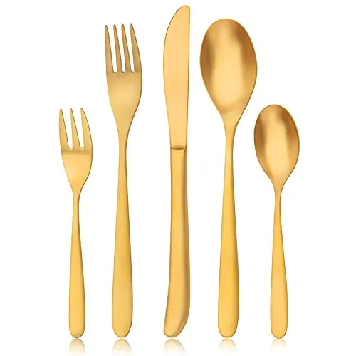 Matt Gold Besteck Set, Bettlife 30-teilig Besteckset für 6 Personen mit Messer/Gabel/Löffel, Edelstahl Essbesteck, Menübesteck Tafelbesteck Set, Spülmaschinenfest