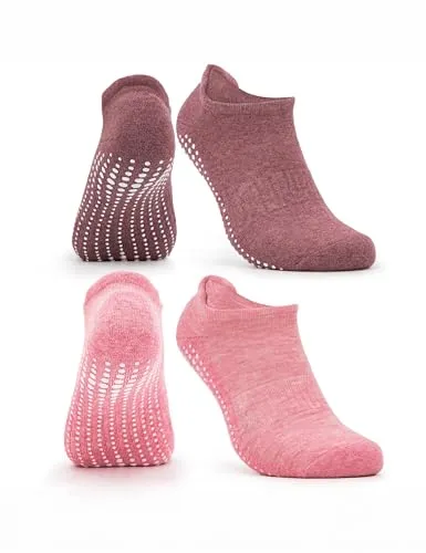 Occulto Damen & Herren Yoga Socken 2-4er Pack (Modell: Mady) 2 Paare | Pink-Rot 35-38