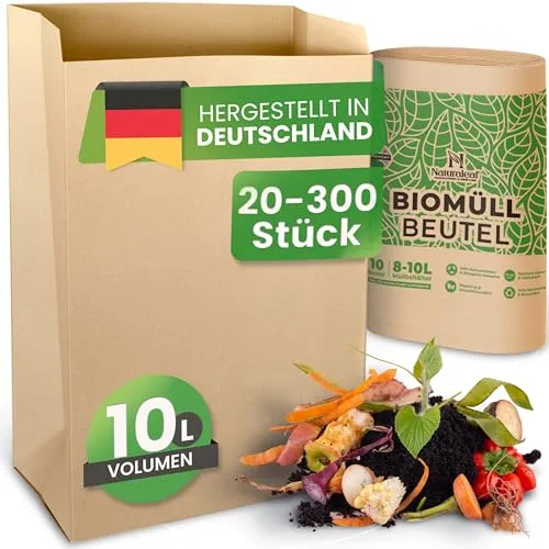 NATURALEAF® Biomüllbeutel 10L | 40 Stück | Bio Müllbeutel mit optimaler Stärke & Haltbarkeit | Kompostierbare Müllbeutel - die nachhaltige Entsorgungslösung für Gastronomie & Haushalt