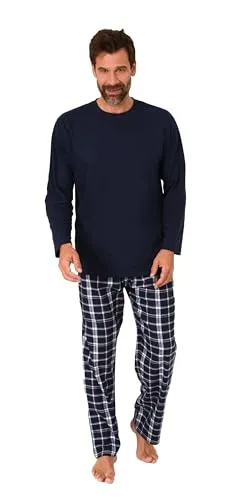 Normann Herren Schlafanzug lang, Karo-Pyjama in Navy, Größe:54 - Klassischer Karo-Pyjama mit bequemer Passform für entspannte Nächte. Das Set aus weichem Flanell und Jersey sorgt für höchsten Komfort – ideal zum Entspannen oder Lesen!
