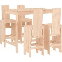 vidaXL 5-tlg. Gartenbar-Set aus massivem Kiefernholz - Gartenmöbel-Set aus robustem, unbehandeltem Kiefernholz, ideal für gesellige Stunden im Freien. Bequeme Barhocker mit Rückenlehne und Fußstütze sorgen für entspannten Komfort.