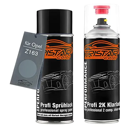 TRISTARcolor Autolack 2K Spraydosen Set für Opel Z163 Lichtsilber Metallic/Silver Light Metallic Basislack 2 Komponenten Klarlack Sprühdose