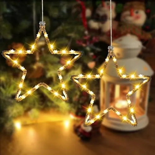 YIFMOO Weihnachtsdeko Fenster Leuchtstern, 2 Stück 30 Sterne-LEDs Weihnachtsstern Lichter, Weihnachtsbeleuchtung mit Timer Batteriebetrieben, IP65 Wasserdicht, für Innen Außen Weihnachten Balkon Party