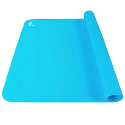 SUPER KITCHEN Antihafte Rutschfeste Backunterlage/Backmatte Silikon Groß 60x40cm Ausrollmatte Teigmatte Silikonmatte Backfolie Arbeitsmatte für Fondant Gebäck Pizza Matte, BPA Frei（Blau）